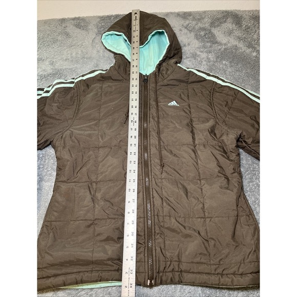 Adidas Men's Reversible Puffer Jacket To Sweater SZ S Brown/Mint Green Hoodie - Picture 4 of 16